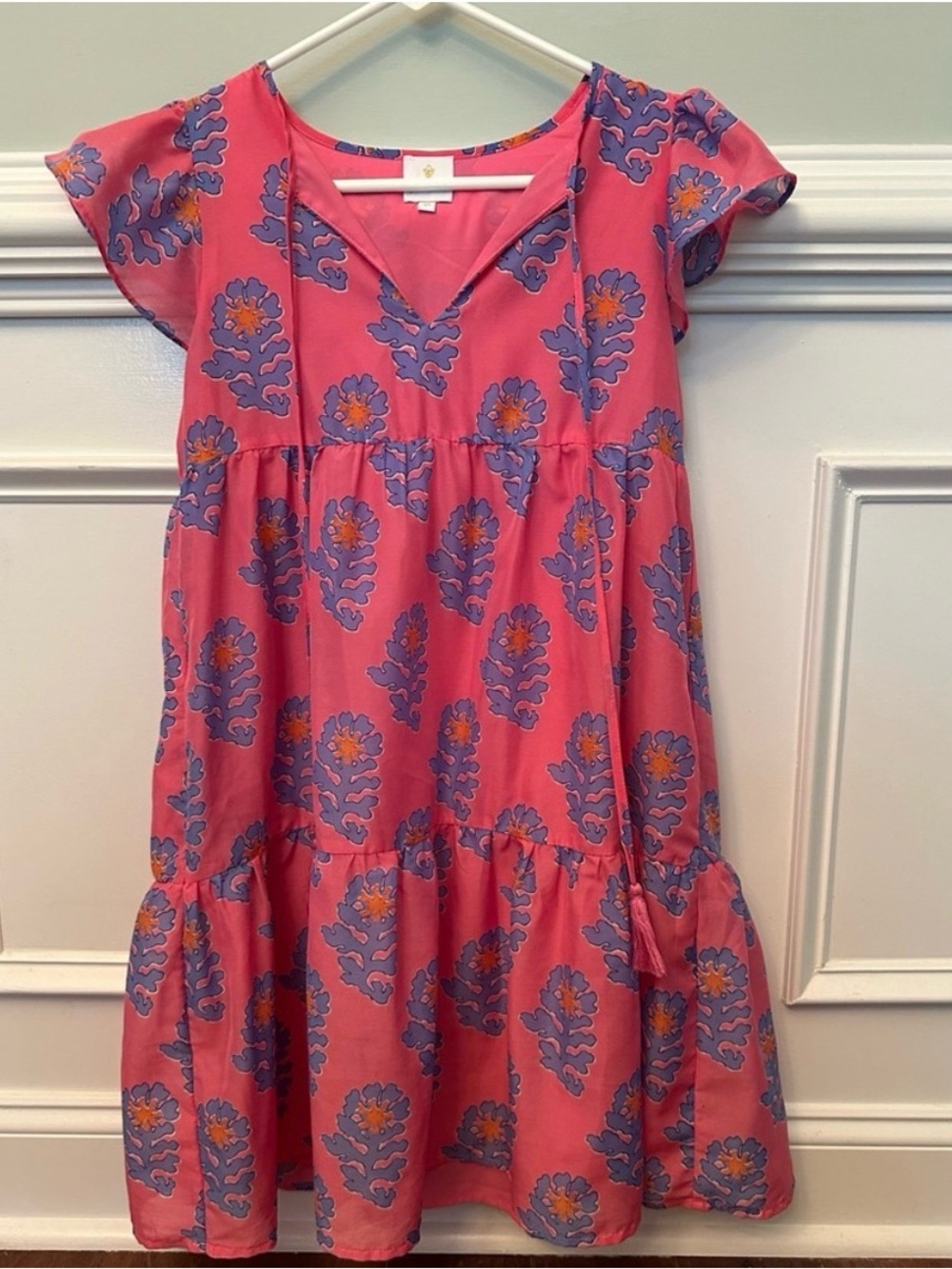 Women's Pink Floral Tiered V-Neck Dress